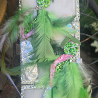 Mia - Green Flamingo Feather Earrings - Shop Moxxc