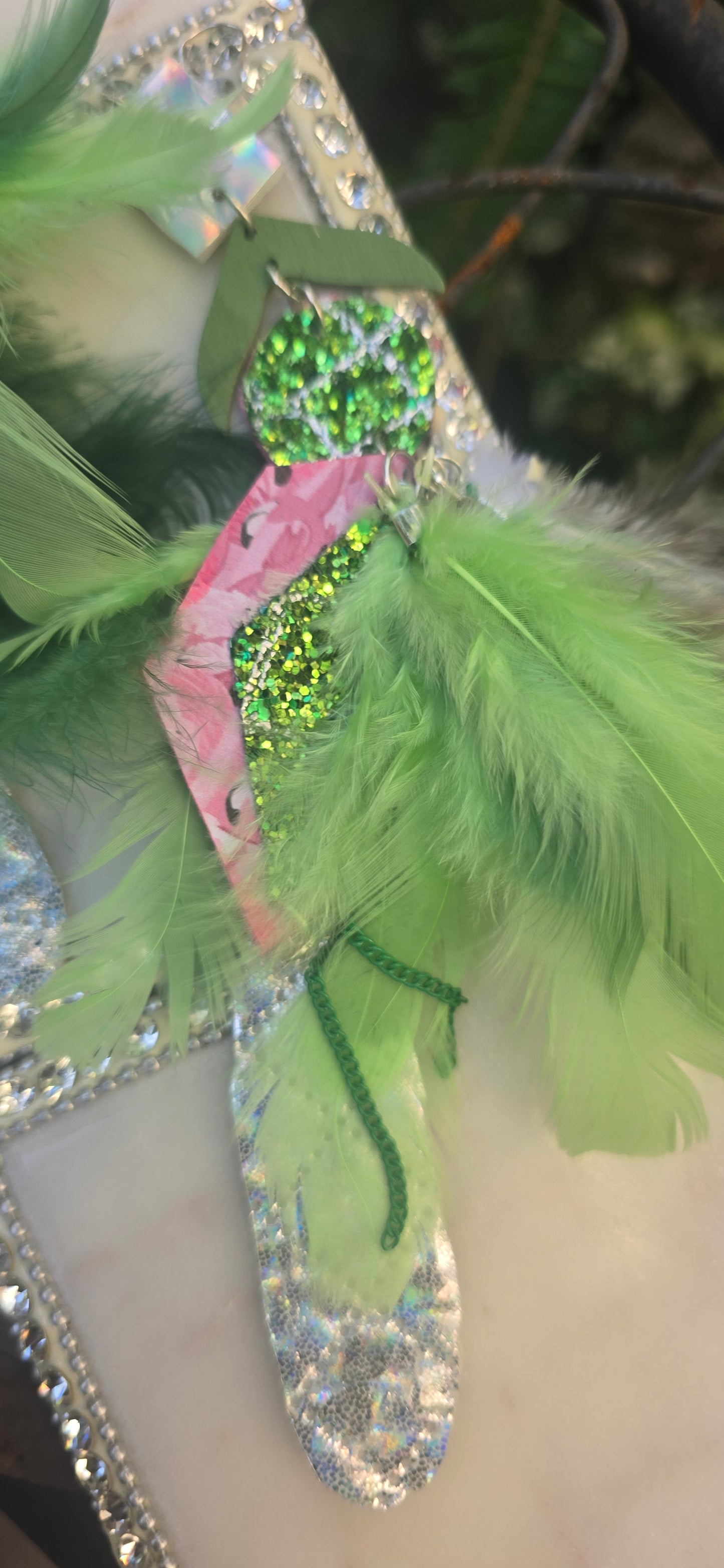 Mia - Green Flamingo Feather Earrings - Shop Moxxc