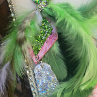 Mia - Green Flamingo Feather Earrings - Shop Moxxc