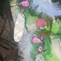 Mia - Green Flamingo Feather Earrings - Shop Moxxc