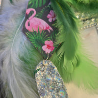 Mia - Green Flamingo Feather Earrings - Shop Moxxc