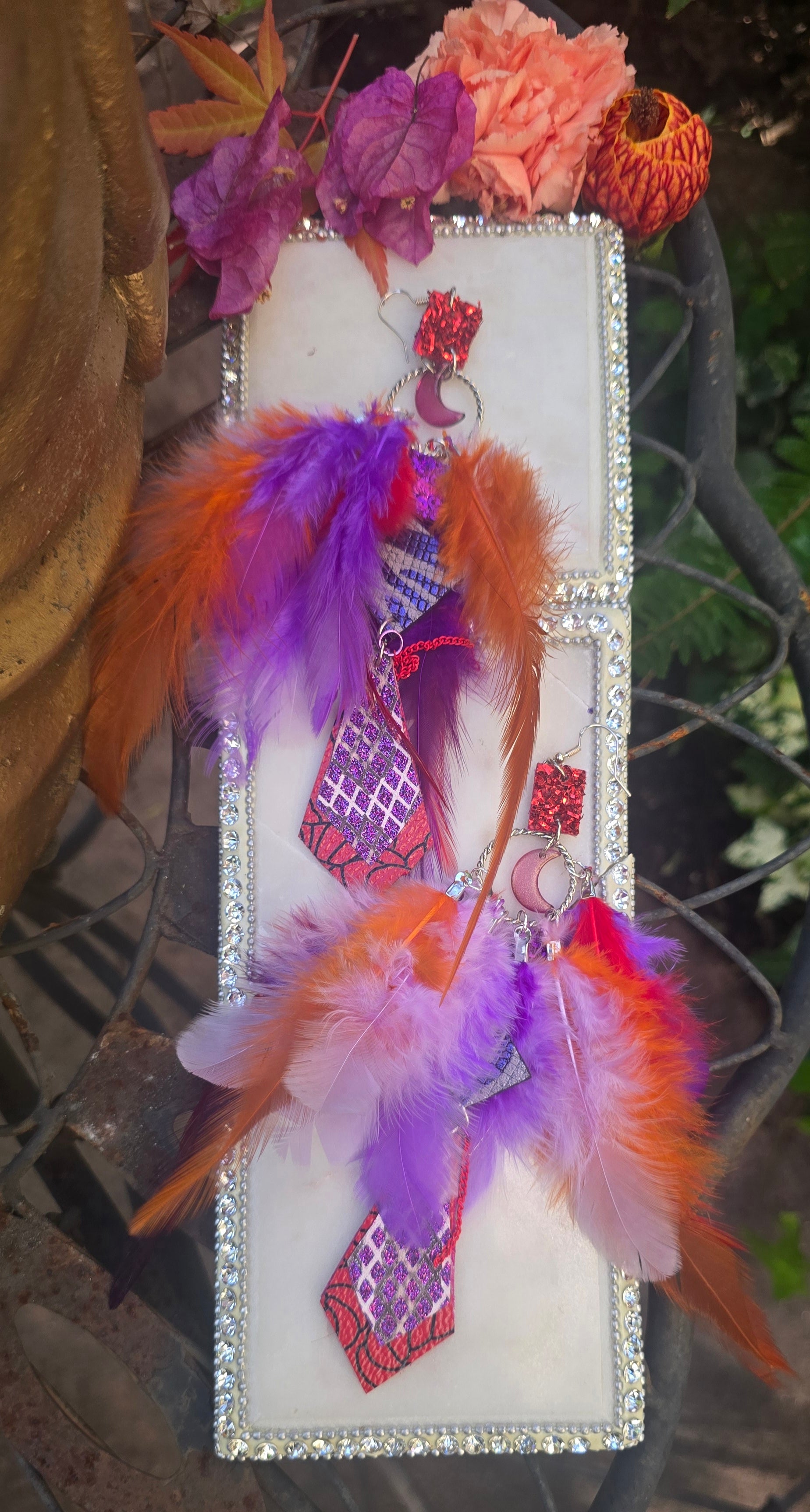 Jodi - Purple Festival Feather Earrings - Shop Moxxc