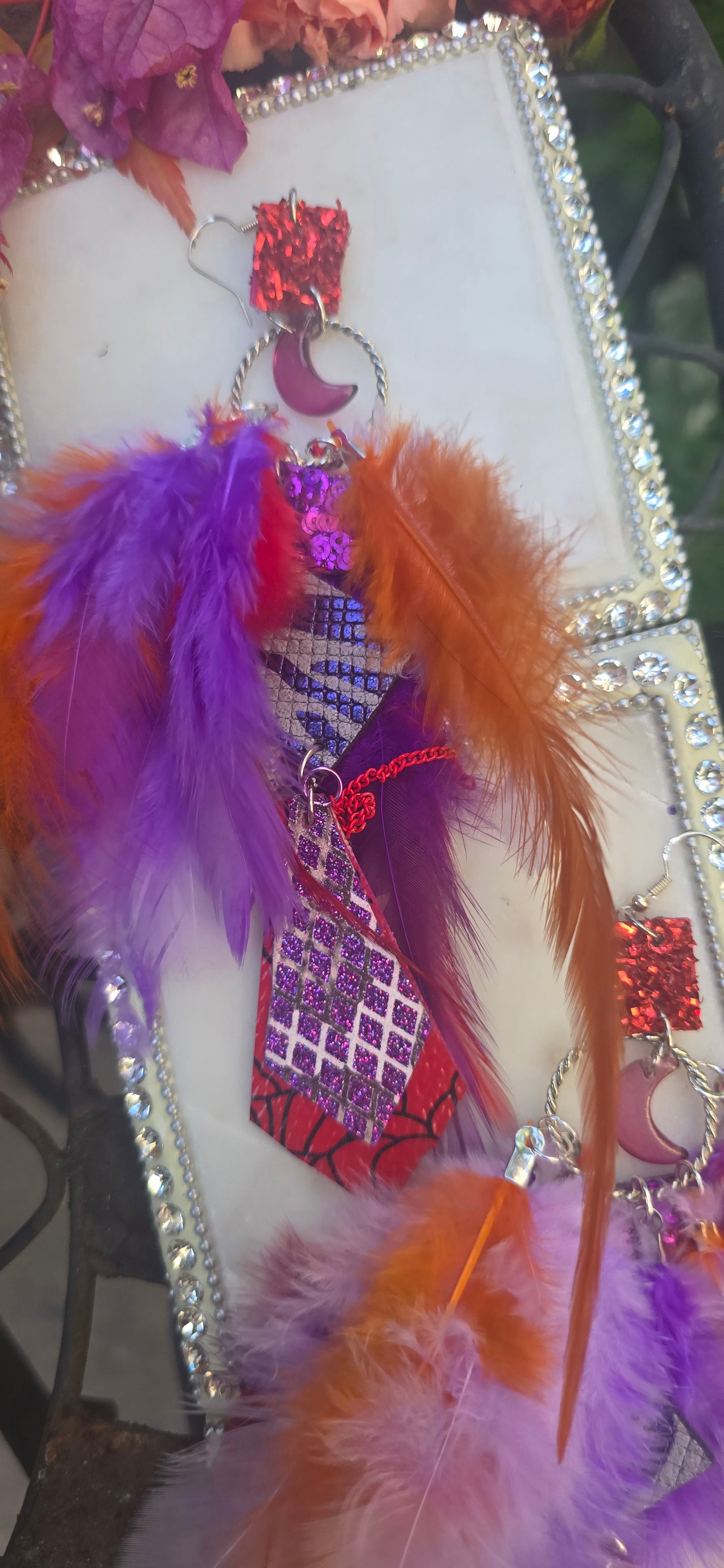 Jodi - Purple Festival Feather Earrings - Shop Moxxc