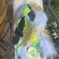 Melanie - Lime Green Festival Feather Earrings - Shop Moxxc