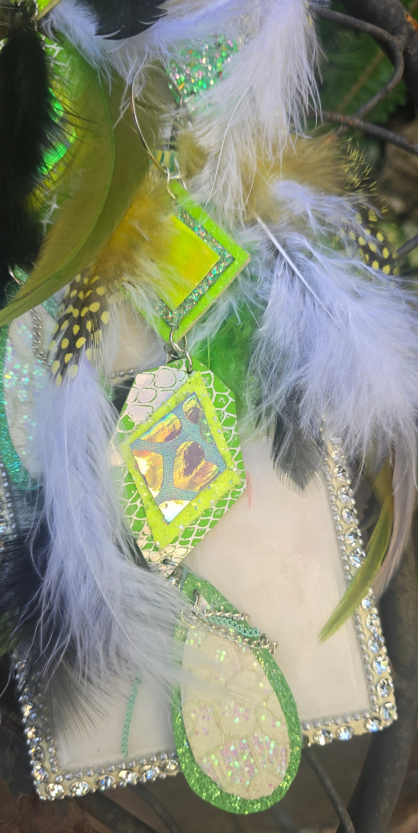Melanie - Lime Green Festival Feather Earrings - Shop Moxxc