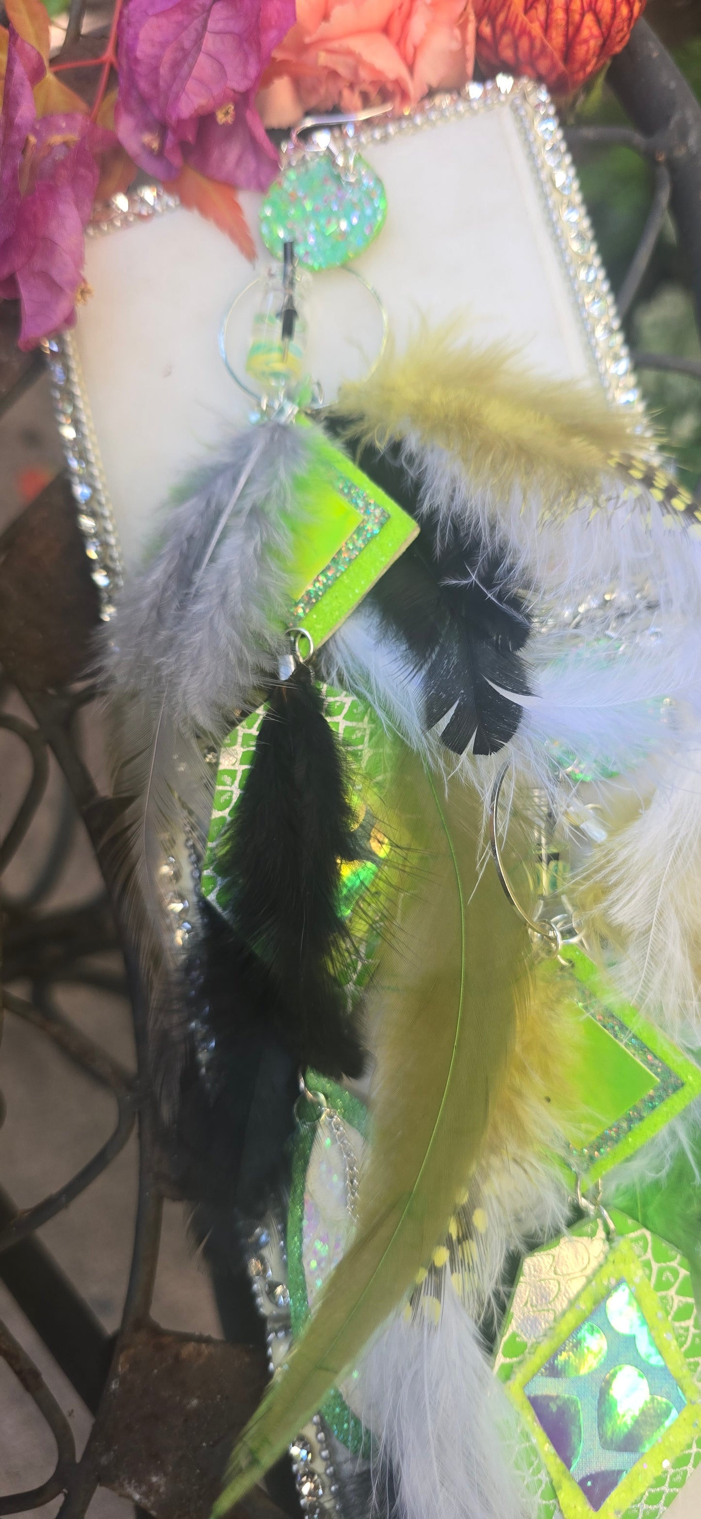 Melanie - Lime Green Festival Feather Earrings - Shop Moxxc
