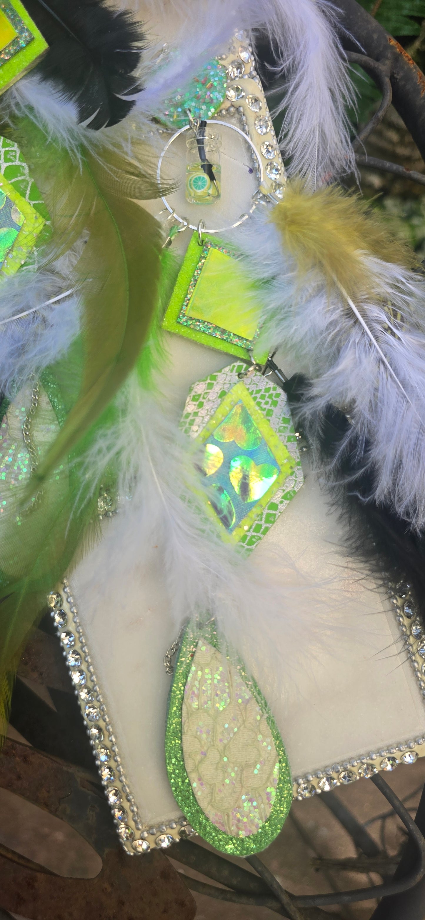 Melanie - Lime Green Festival Feather Earrings - Shop Moxxc