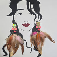 Janel - Pretty in Pink Long Feather Earrings - Shop Moxxc