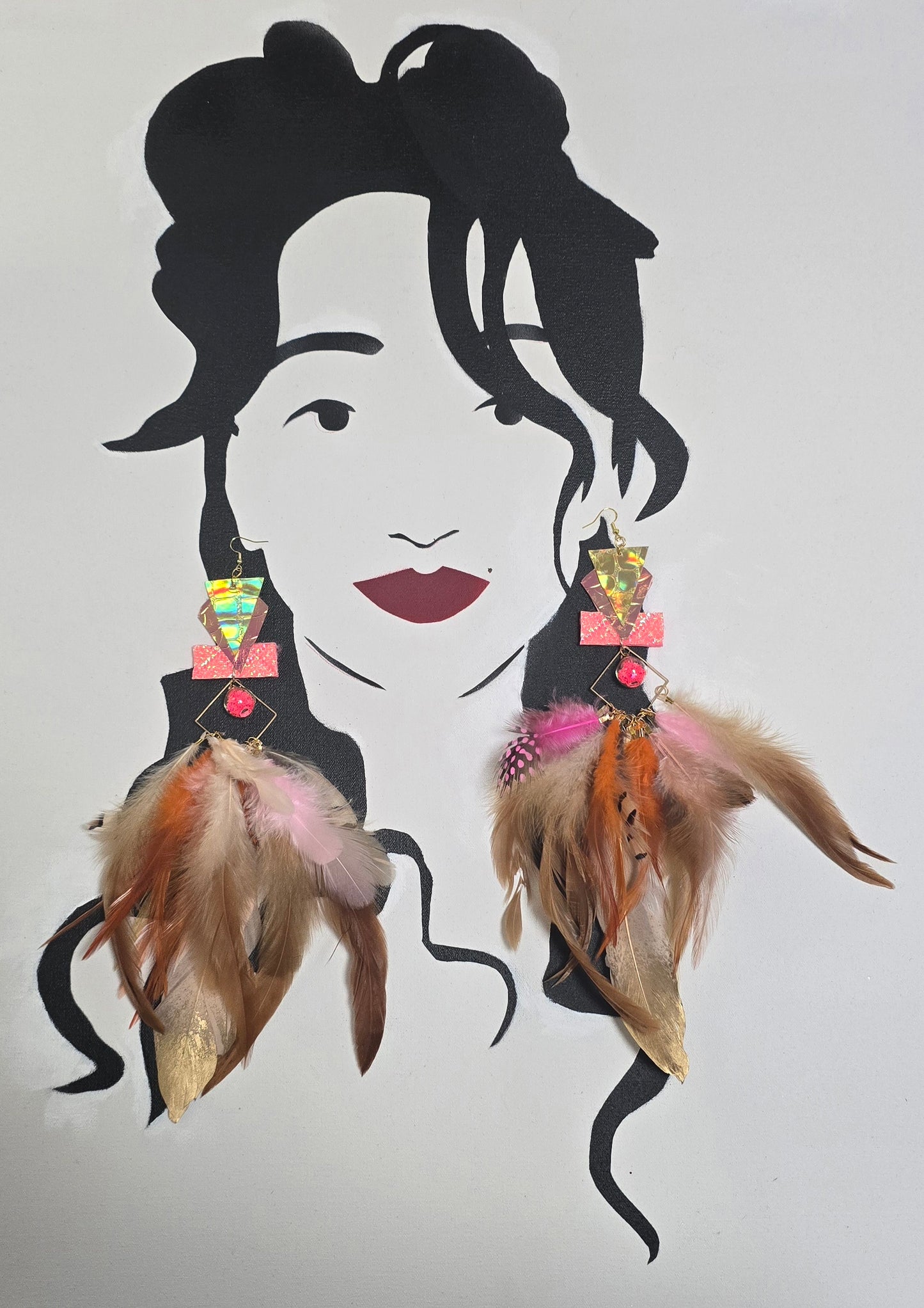 Janel - Pretty in Pink Long Feather Earrings - Shop Moxxc