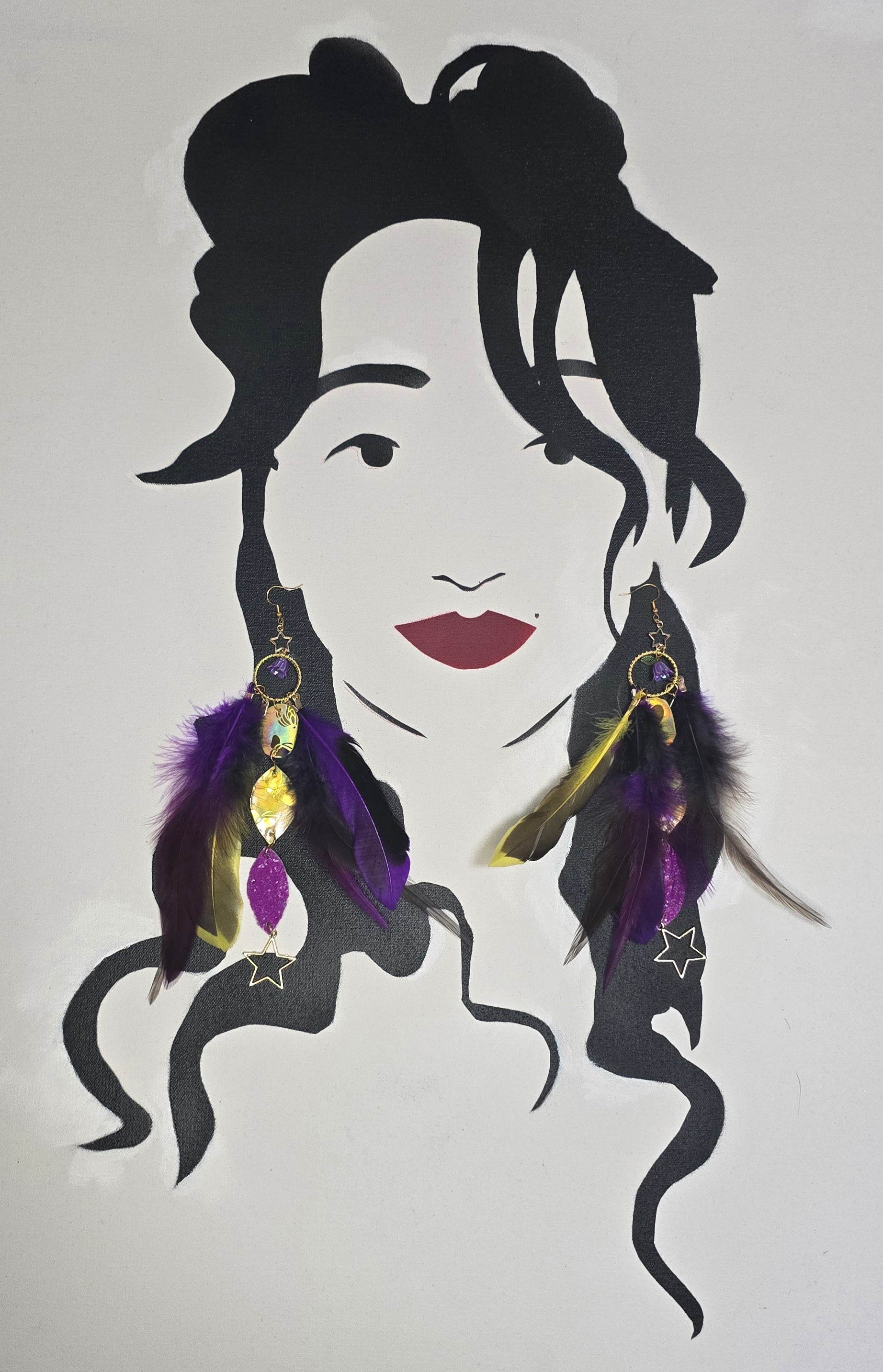 Janis - Sexy Purple Gold Butterfly Feather Earrings - Shop Moxxc