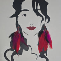 Angela - Red Bright Feather Earrings - Shop Moxxc