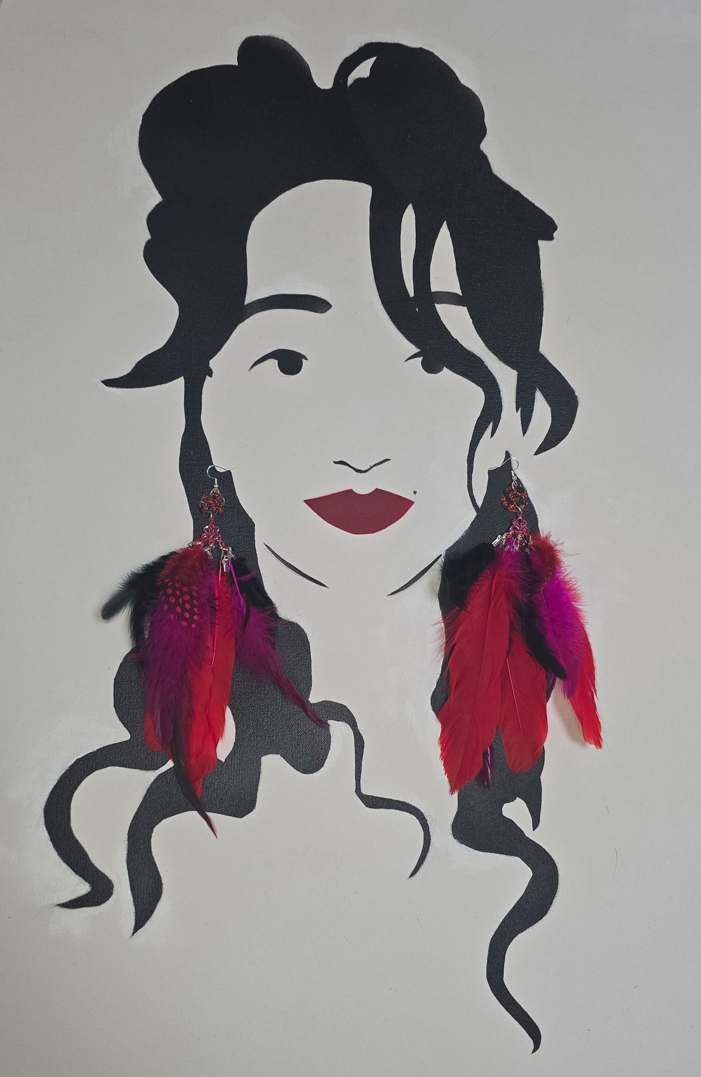 Angela - Red Bright Feather Earrings - Shop Moxxc