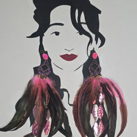 Kalina - Long Pink Festival Feather Earrings - Shop Moxxc