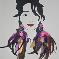 Natasha - Pink Festival Boho Feather Earrings - Shop Moxxc