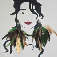 Melissa - Green Animal Print Feather Earrings - Shop Moxxc