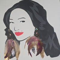 Layla - Pink Animal Print Long Feather Earrings - Shop Moxxc