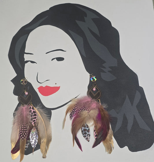 Layla - Pink Animal Print Long Feather Earrings - Shop Moxxc