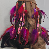 Justine - Purple Red Feather Hair Jewelry Headpiece - Shop Moxxc