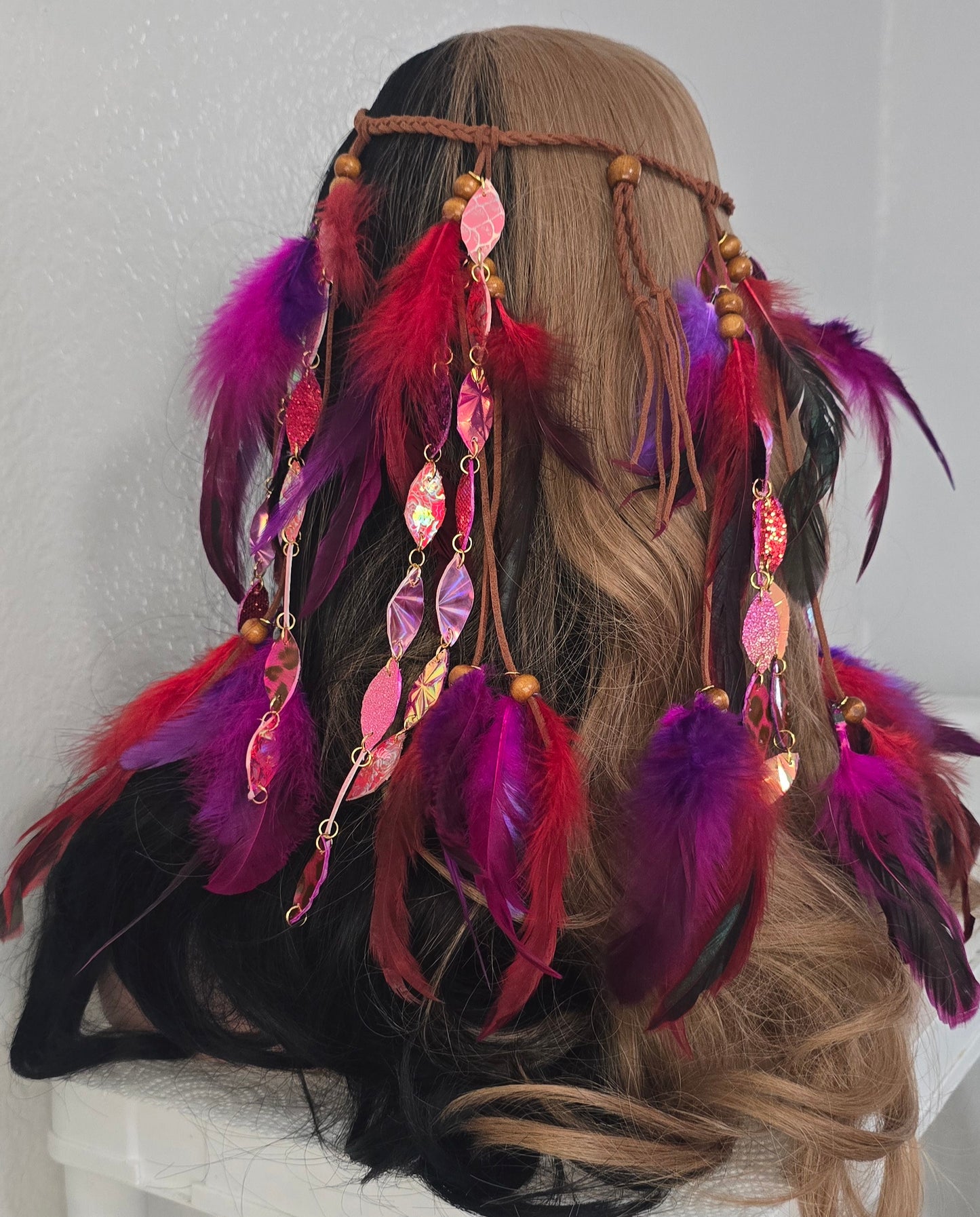 Justine - Purple Red Feather Hair Jewelry Headpiece - Shop Moxxc