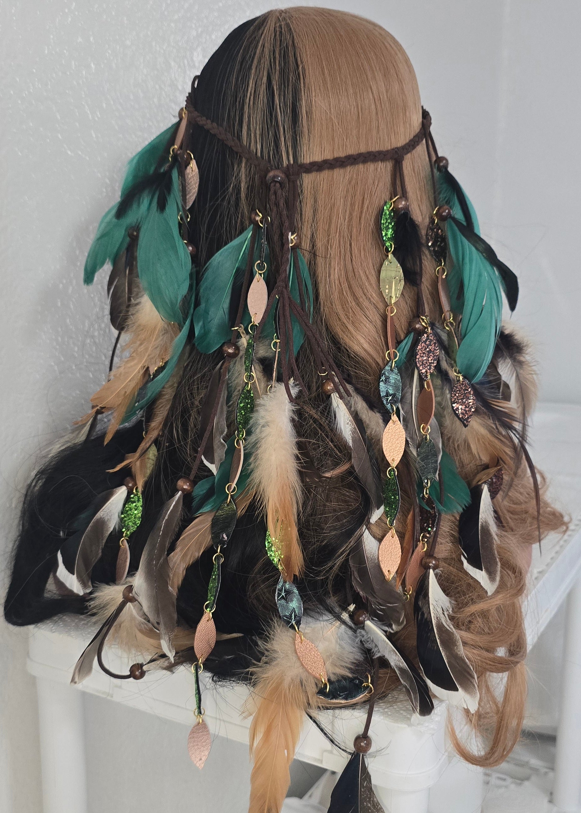 Suzanne - Green Feather Hair Jewelry Headpiece - Shop Moxxc