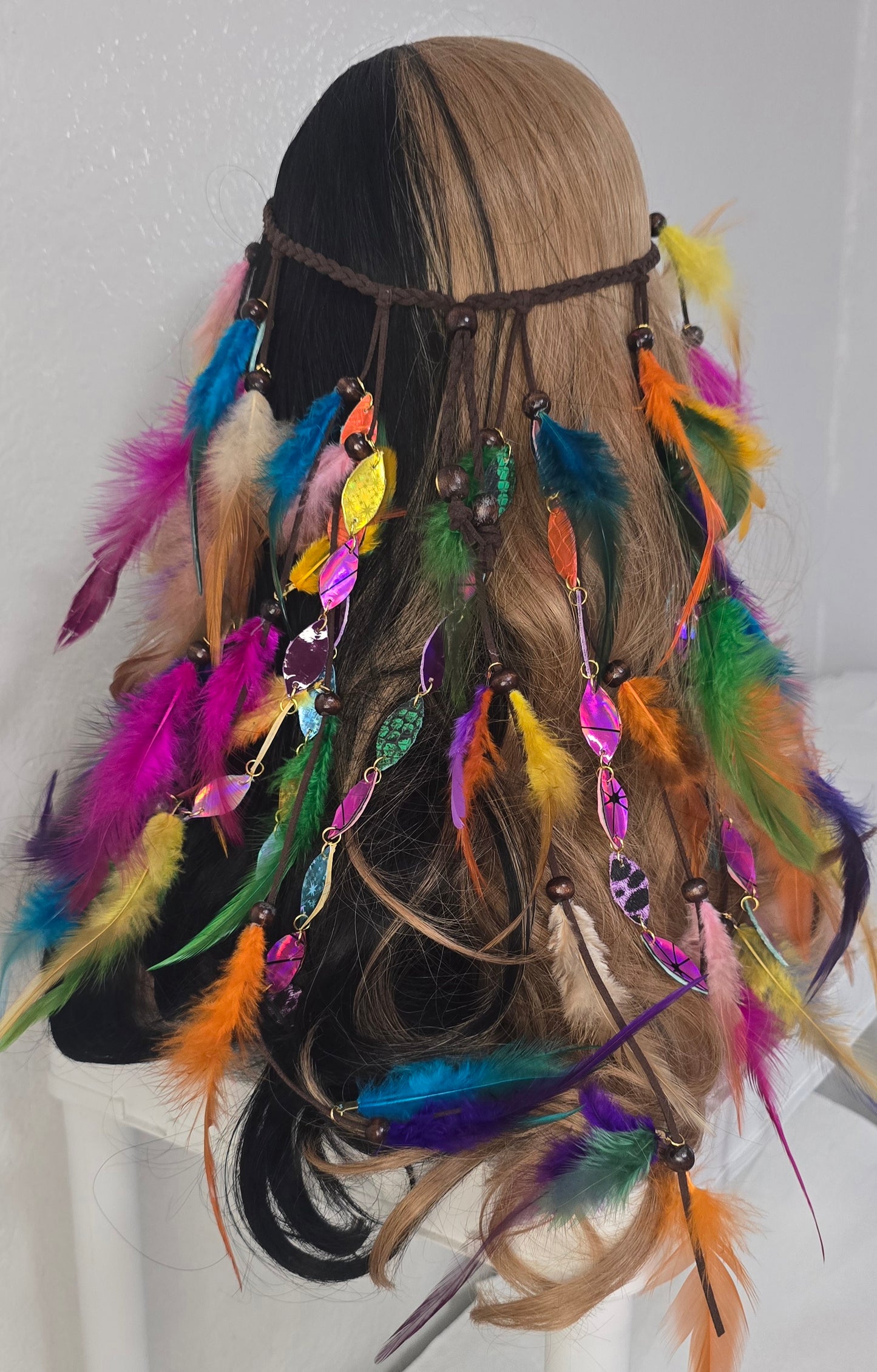 Jamie - Multicolored Long Feather Hair Jewelry Headpiece - Shop Moxxc