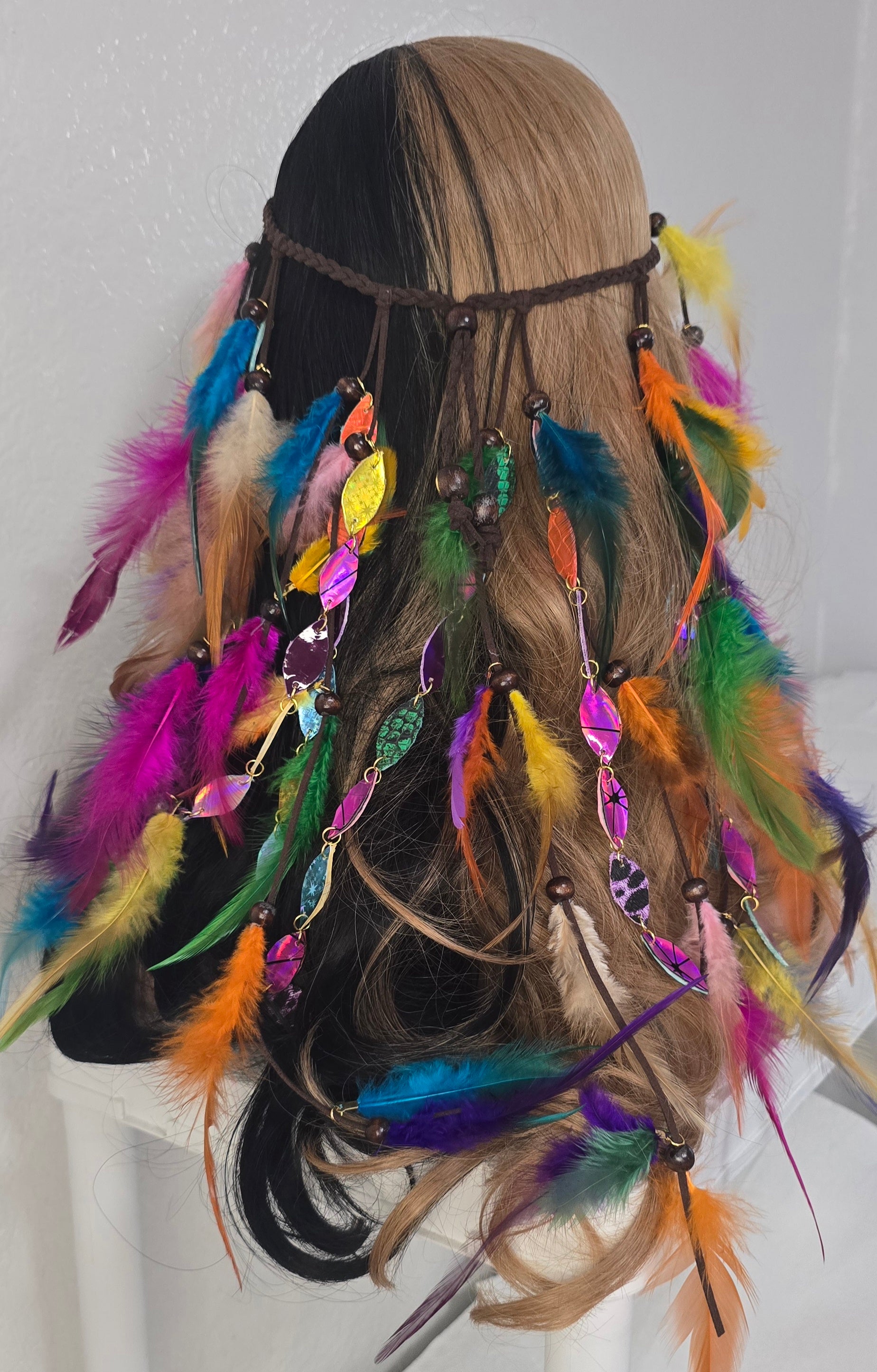 Jamie - Multicolored Long Feather Hair Jewelry Headpiece - Shop Moxxc