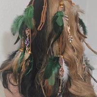 Mandy - Green Animal Print Feather Headpiece - Shop Moxxc