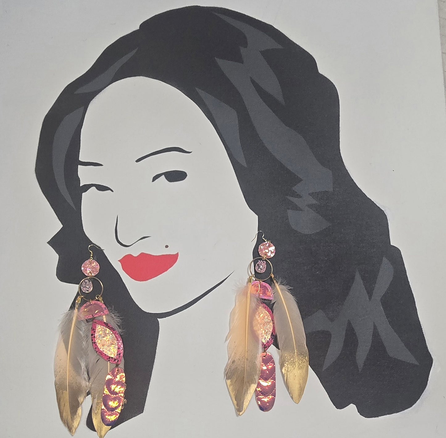 Mahogany - Pink Iridescent Boho Feather Earrings - Shop Moxxc