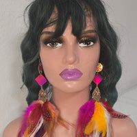 Lana - Hot Pink Festival Feather Earrings - Shop Moxxc