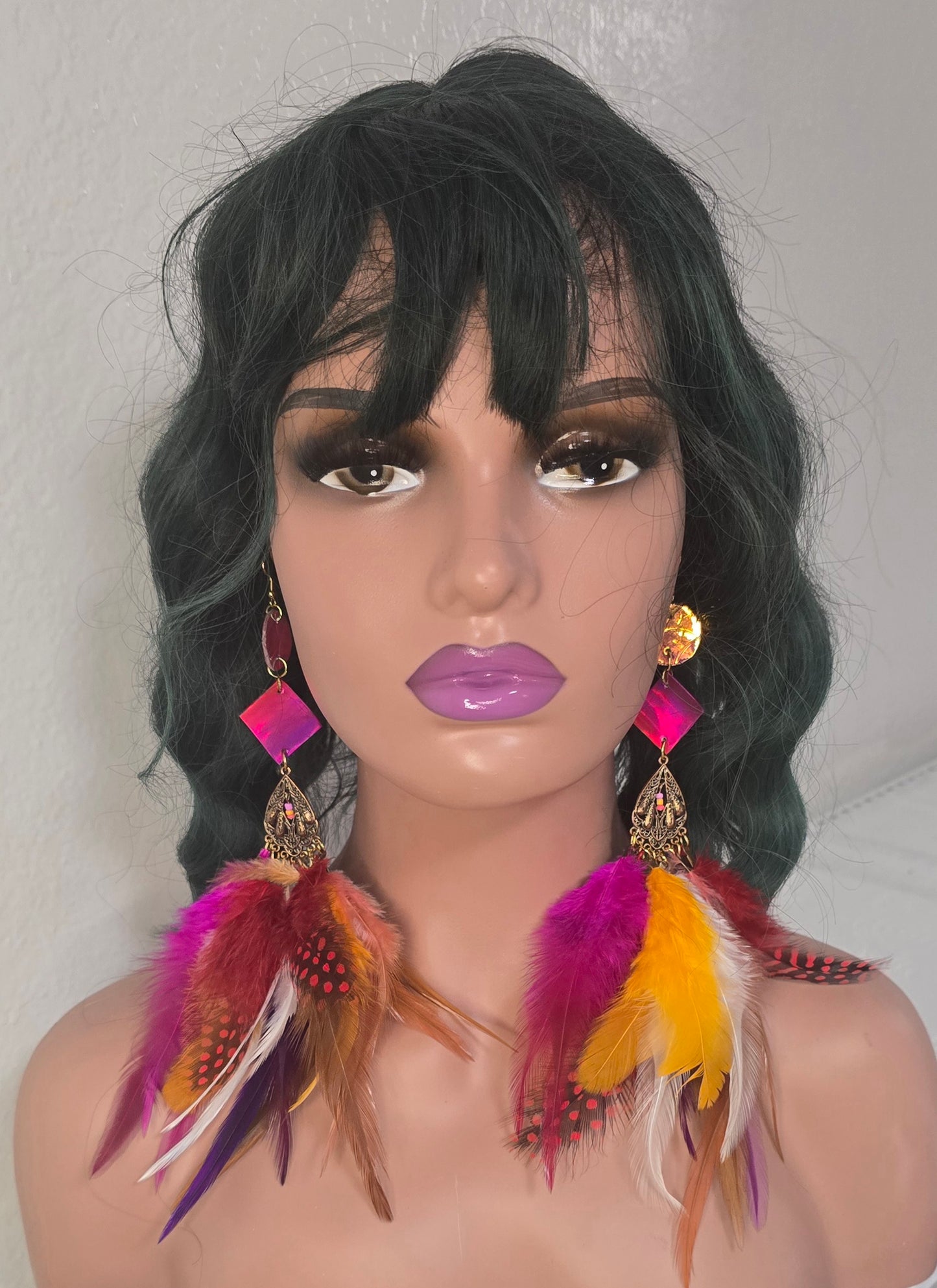 Lana - Hot Pink Festival Feather Earrings - Shop Moxxc