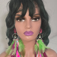 Emma - Hot Pink Green Feather Earrings - Shop Moxxc