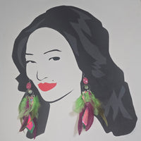 Emma - Hot Pink Green Feather Earrings - Shop Moxxc