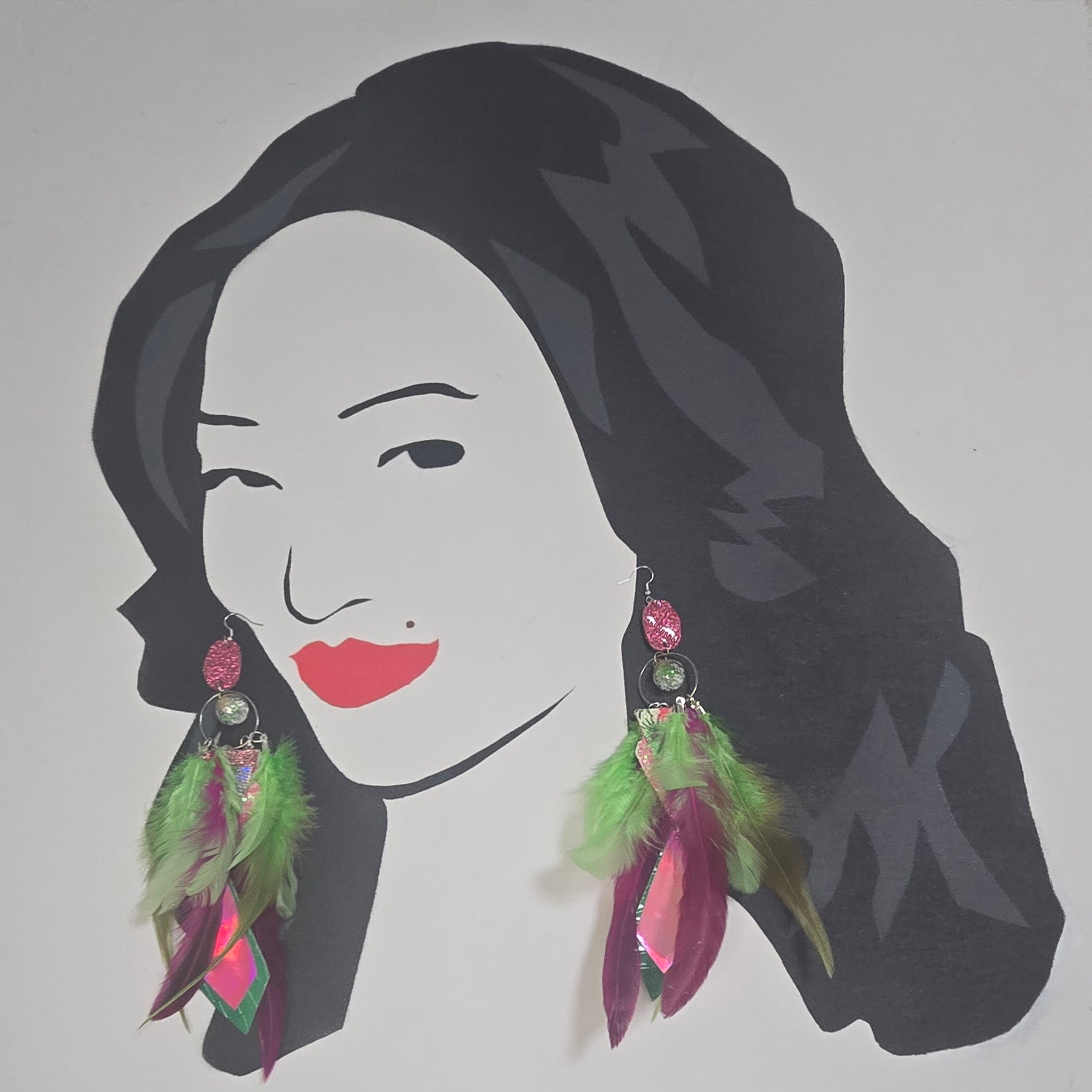 Emma - Hot Pink Green Feather Earrings - Shop Moxxc