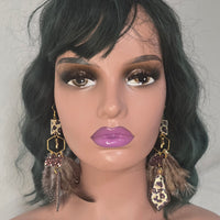 Carol - Brown Animal Print Feather Earrings - Shop Moxxc