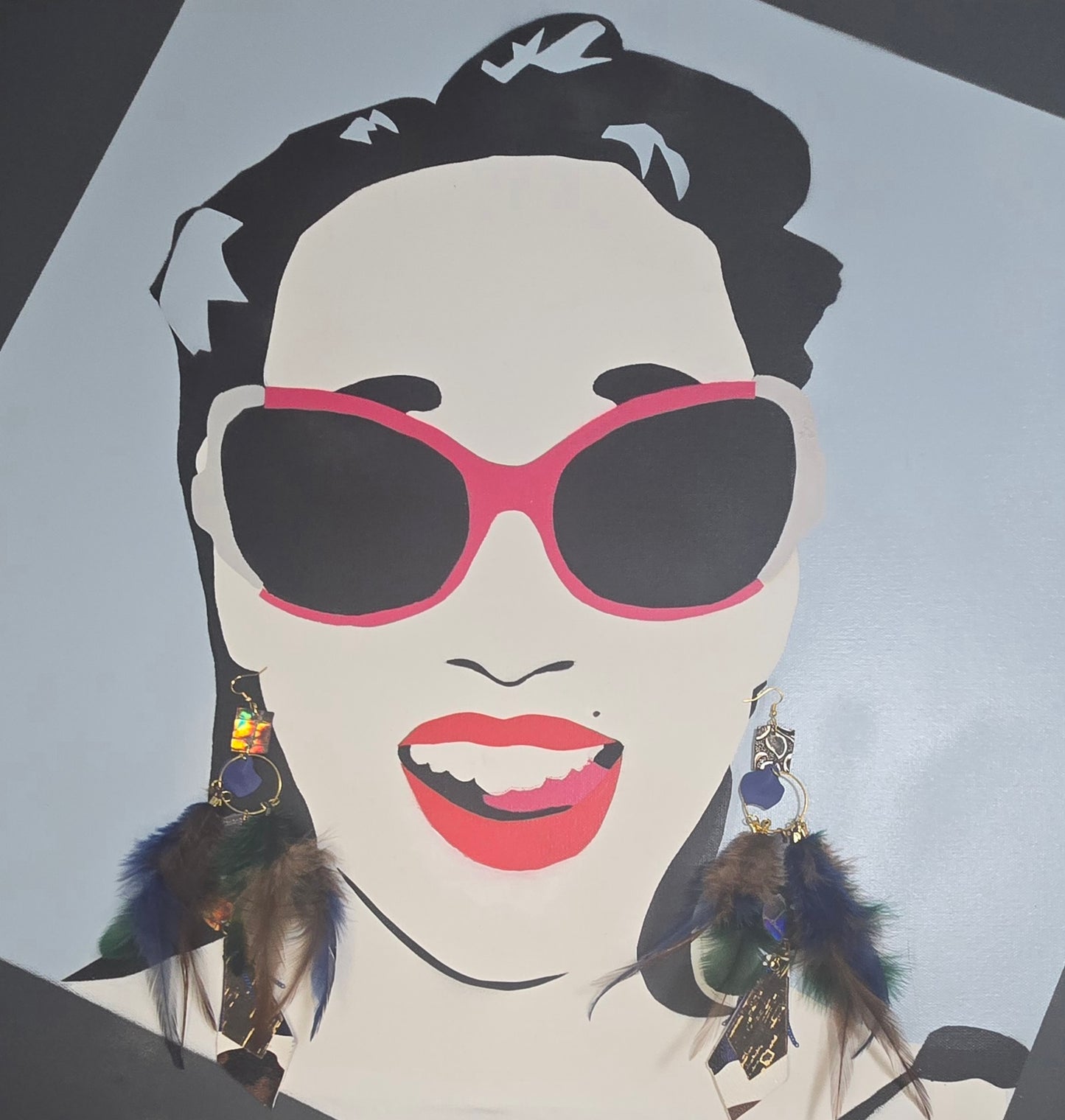Shari - Blue Feather Dangle Earrings - Shop Moxxc