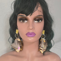 Kathleen - Yellow Boho Feather Earrings - Shop Moxxc
