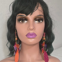 Carrie - Hot Pink and Orange Glittery Teardrop Earrings - Shop Moxxc
