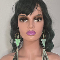 Vanessa - Green Glittery Geometric Camo Dangle Earrings - Shop Moxxc