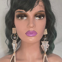 Nersi - Shimmery Geometric Long Dangle Earrings - Shop Moxxc