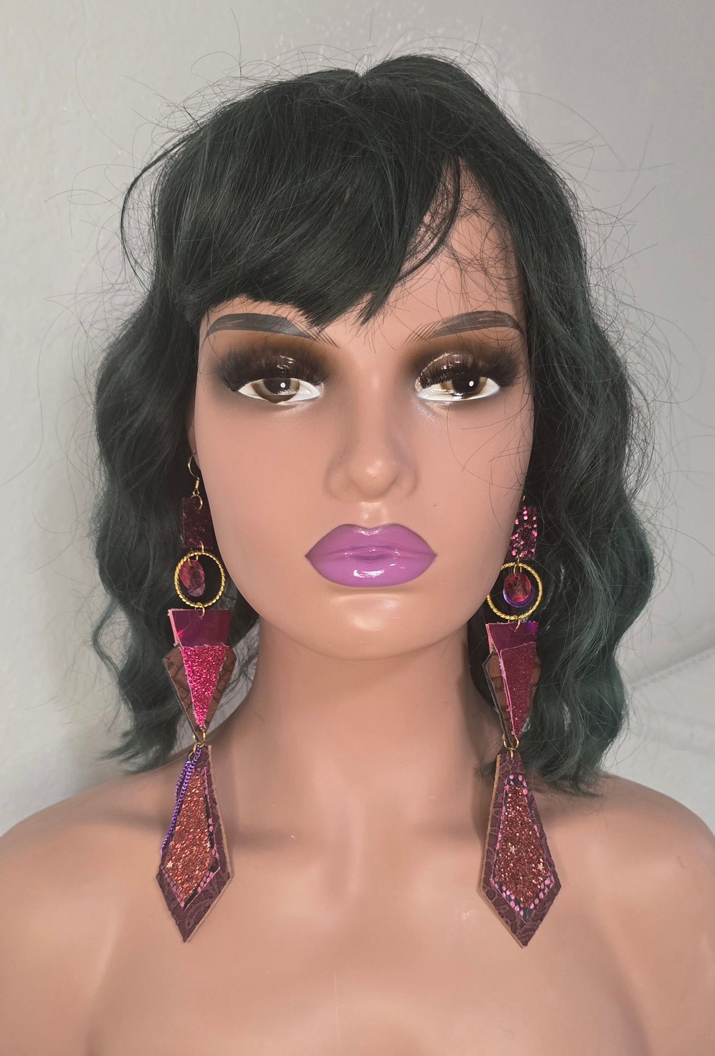 Eleanor - Purple Geometric Glittery Long Dangle Earrings - Shop Moxxc