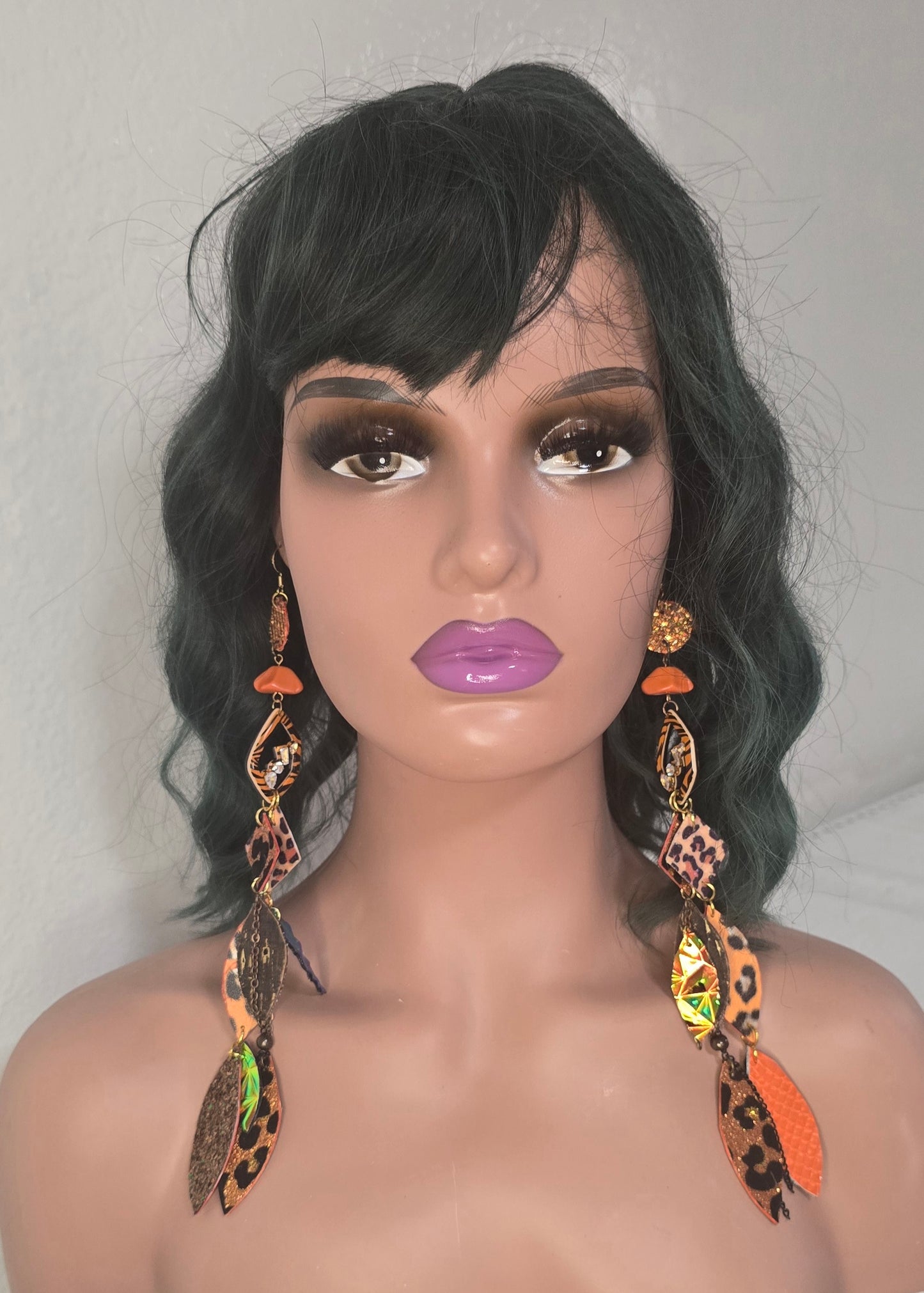 Brandi - Orange Animal Print Long Dangle Earrings - Shop Moxxc