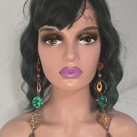 April - Brown Green Long Dangle Earrings - Shop Moxxc