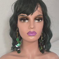 Lily - Green Glittery Round Dangle Earrings - Shop Moxxc