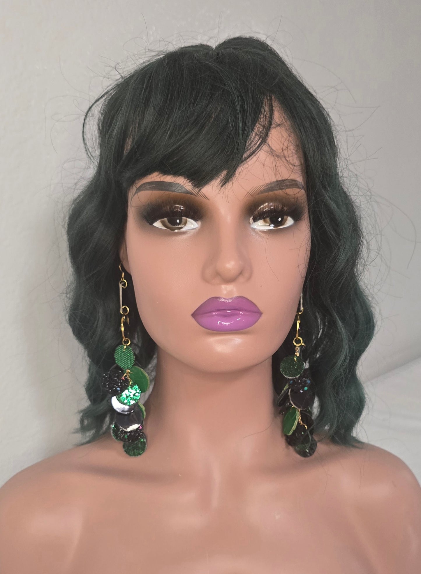 Lily - Green Glittery Round Dangle Earrings - Shop Moxxc