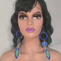 Stacy - Blue Hoop Long Dangle Earrings - Shop Moxxc