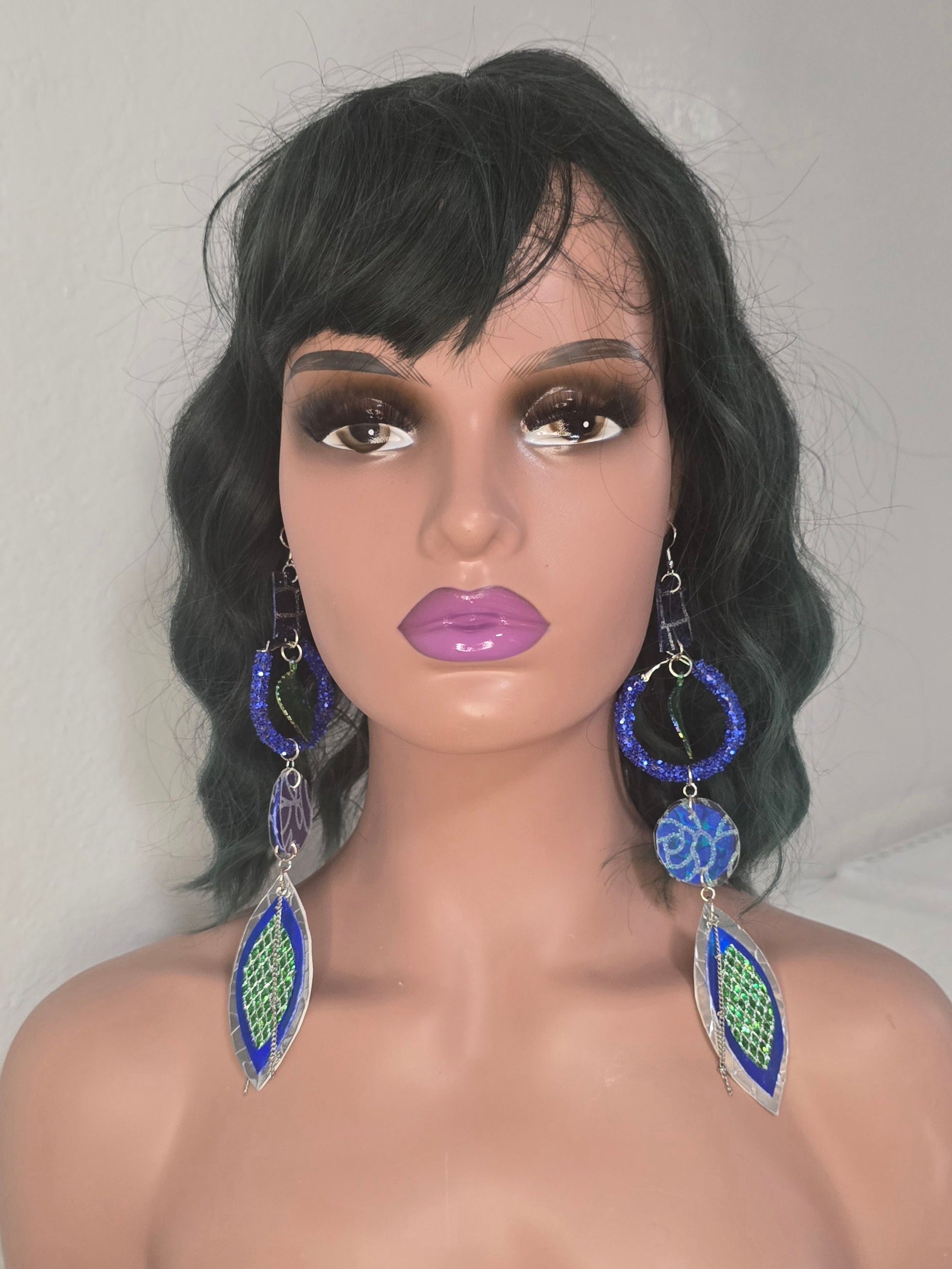 Stacy - Blue Hoop Long Dangle Earrings - Shop Moxxc