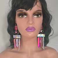 Valarie - Red Pink Fringe Earrings - Shop Moxxc