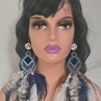 Shelly - Boho Festival Blue Feather Earrings - Shop Moxxc