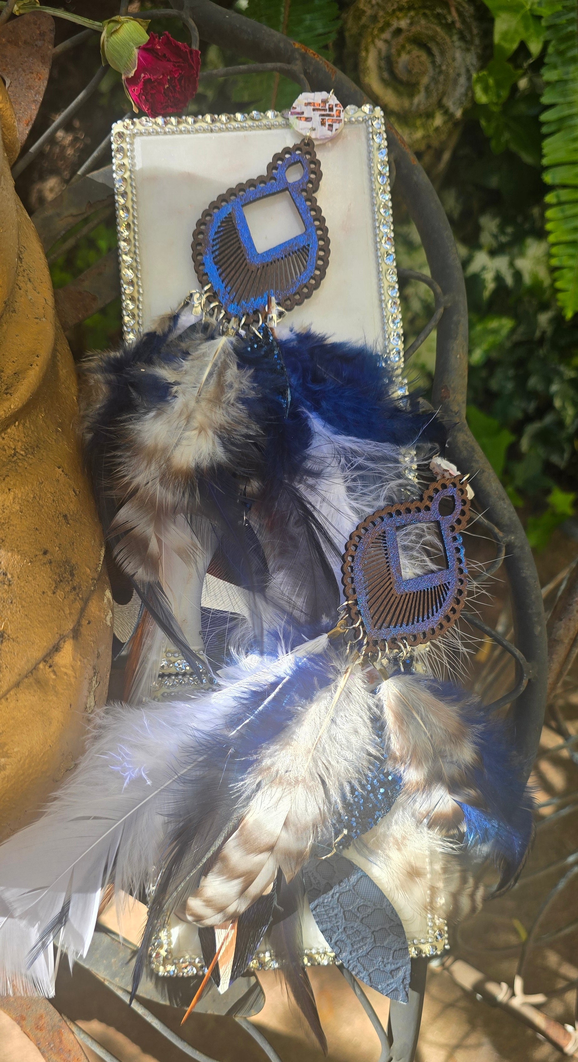 Shelly - Boho Festival Blue Feather Earrings - Shop Moxxc