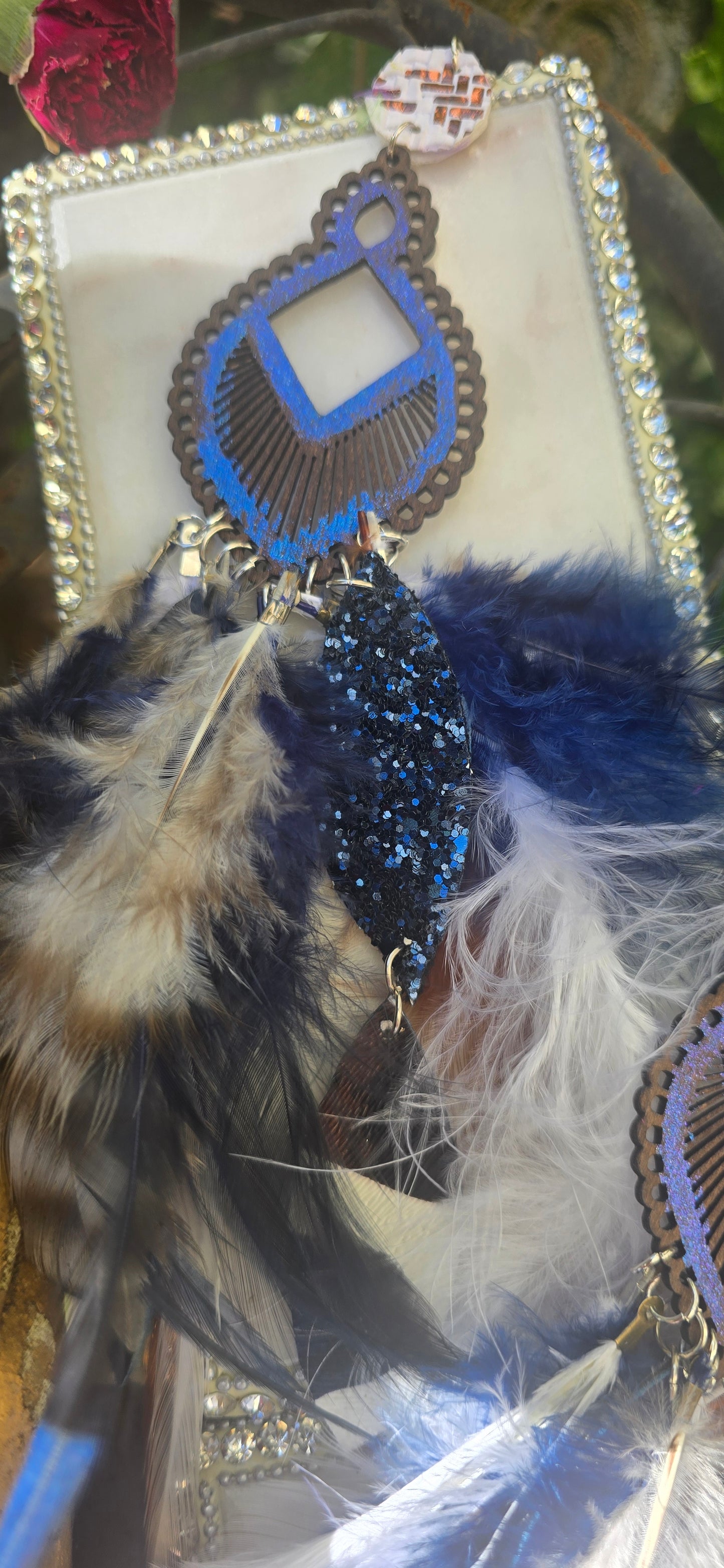 Shelly - Boho Festival Blue Feather Earrings - Shop Moxxc
